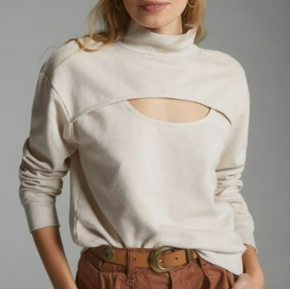 Anthropologie tla Cream Cutout Sweatshirt